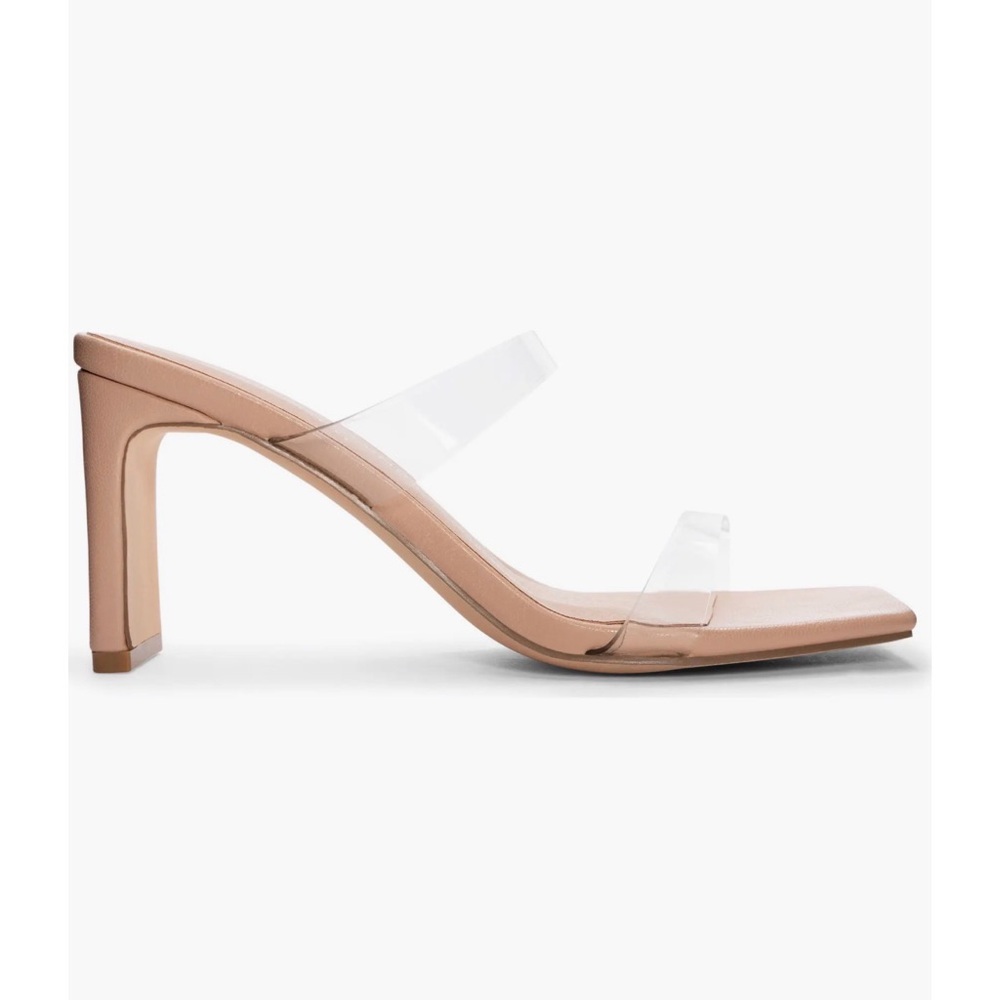 Chinese Laundry YAYA clear and nude Square-Toe Heeled Mule with Clear Straps